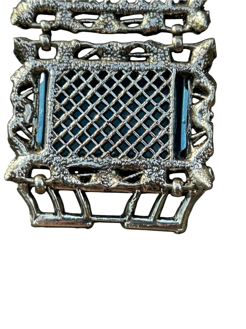 Whimsigoth Chunky Vintage Statement Bracelet  Blue Stones Scroll Work SilverTone - Picture 10 of 12